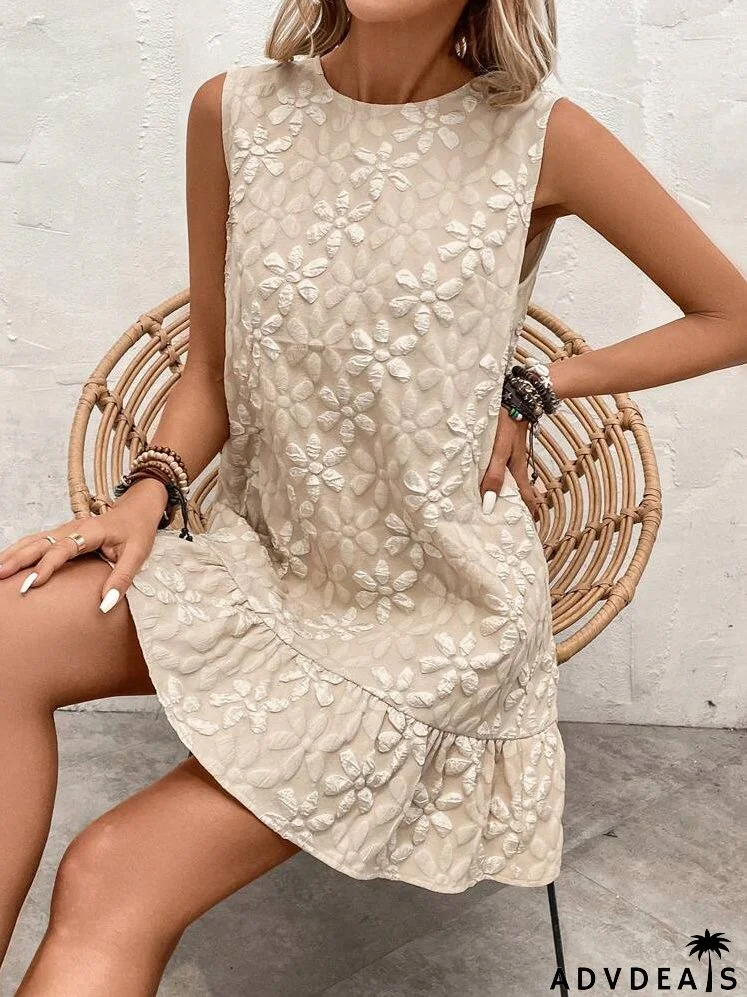 Jacquard Ruffle Hem Smock Dress