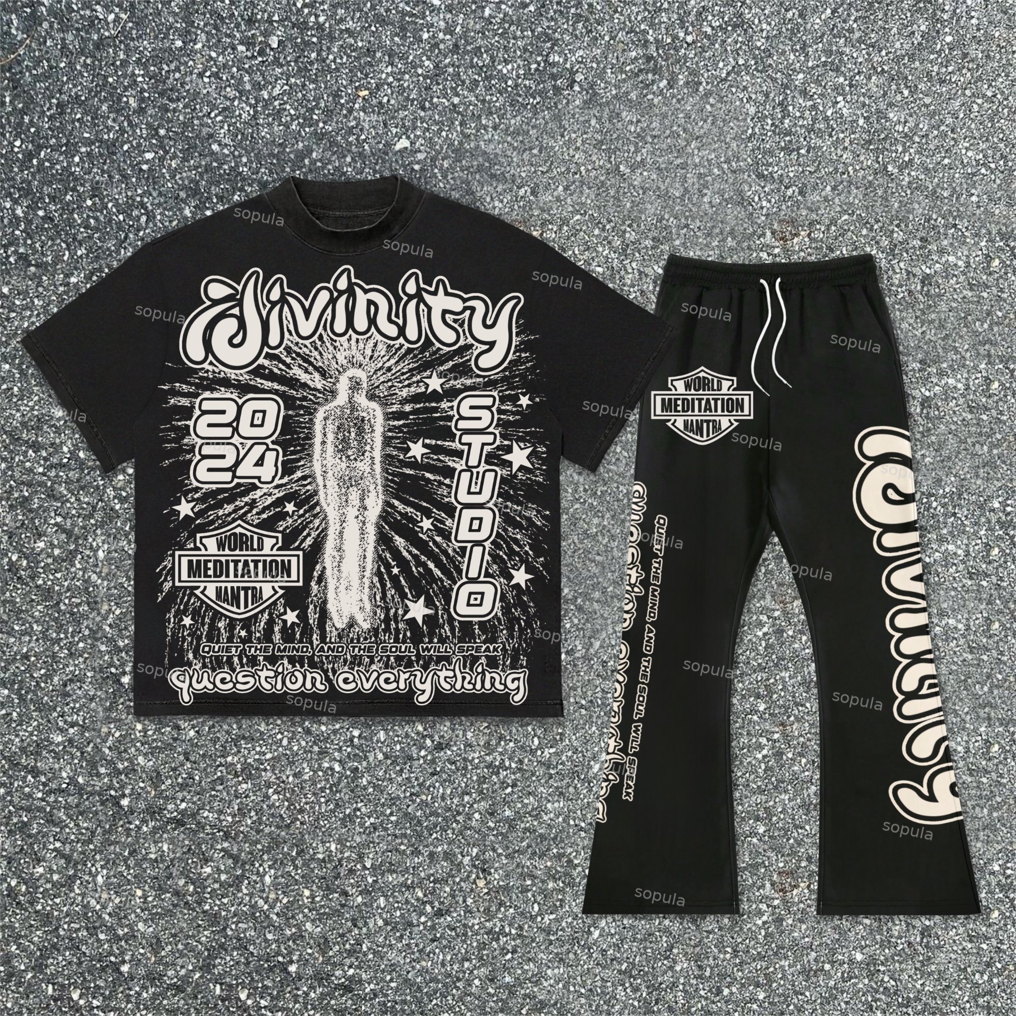Sopula Divine Meditation No.88 Vintage Graphic T-shirt & Flared Sweatpants - SOPULA