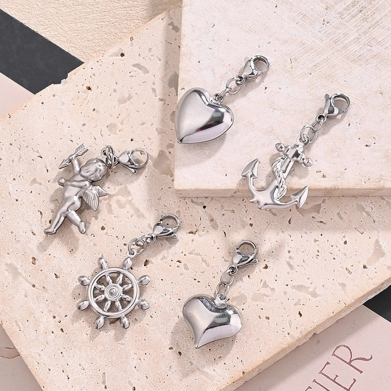 1 Pc/Package 17.5x15.5mm 23.5x18mm 23.5x20.5mm 304 Stainless Steel Heart Shape Rudder Anchor Polished Pendant Jewelry Accessories