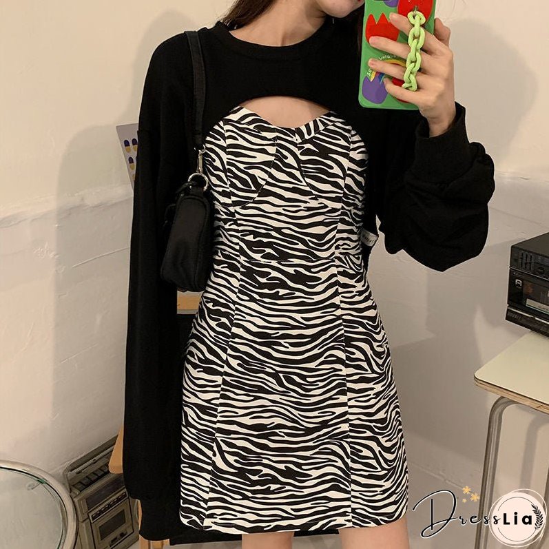 Back College Plus Size Gothic Y2k Dress Women Casual Leopard Long Sleeve Party Mini Female