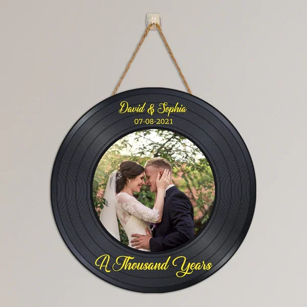 Personalized Photo Round Wood Sign Vinyl Record Home Decor