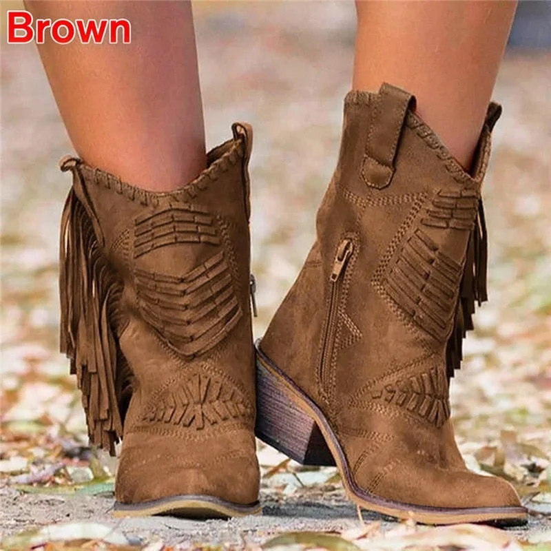 Fashion Rivet High Top Cowboy Boots Retro Pu Leather Women's Boots Pointed Long Boots Roman Style Female Boots Autumn Winter2021