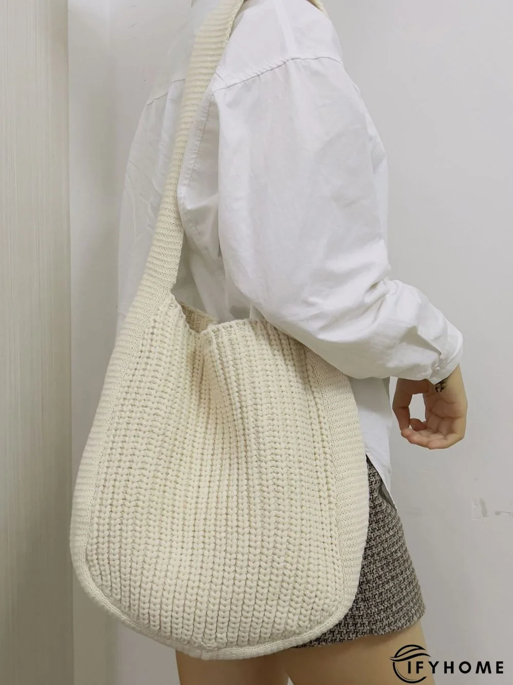 Solid Color Knit Large Capacity Shoulder Bag | IFYHOME
