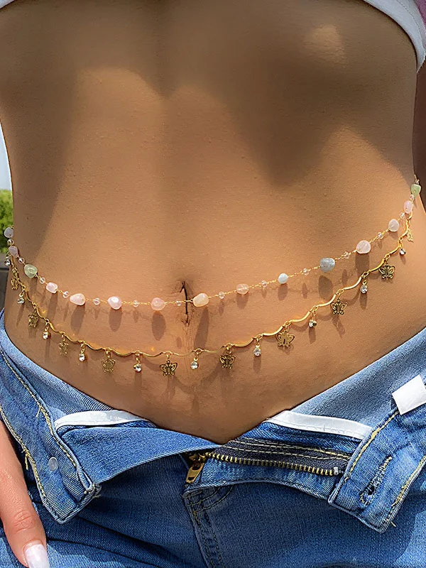 Vacation Butterfly Shape Beads Tasseled Waist Chain Accessories
