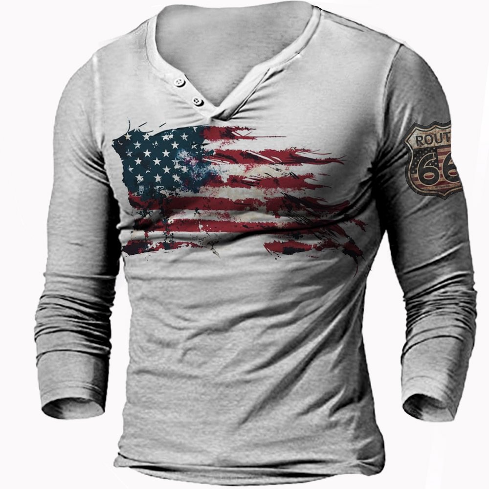 Men's Outdoor Flag 66 Road Print Long-sleeved T-shirt-Compassnice®