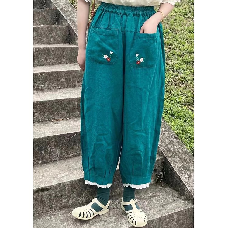 Queenfunky cottagecore style Cute Embroidered Pockets Bloomers QueenFunky