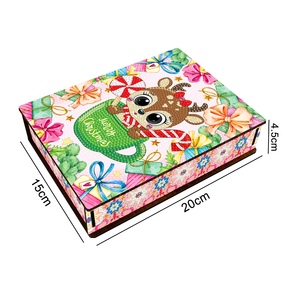 DIY Christmas Diamond Painting Jewelry Storage Box Wood Cartoon Diamond Painting Organizer Case Holder Mosaic Art Kit Handmade Gifts Craft
