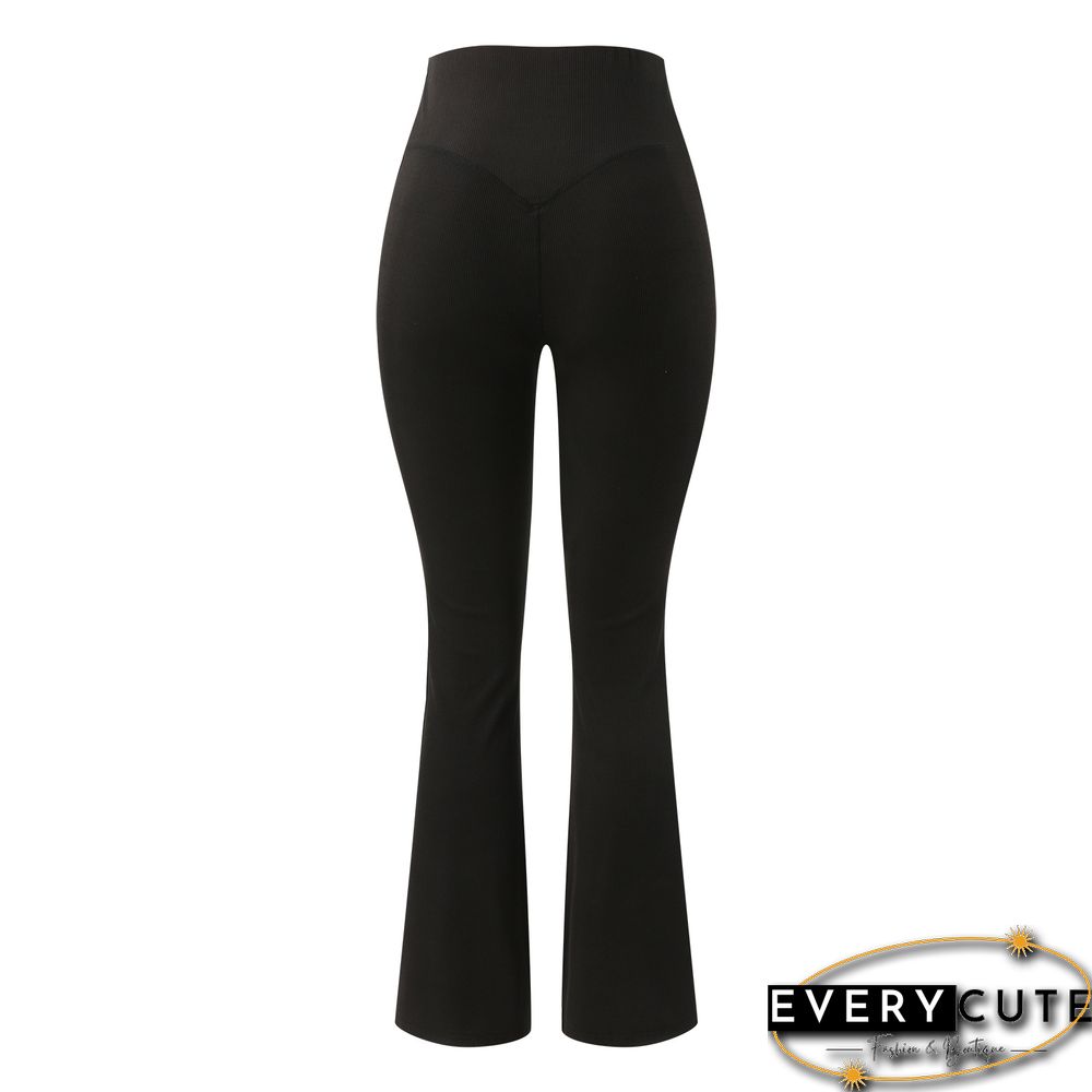 Black High Waist Tummy Control Flared Sports Pants