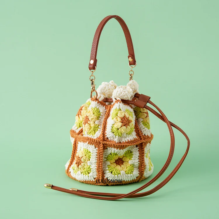 Lulusnow Handmade Spring Green Granny Square Gift Christmas Crochet Hand Bag