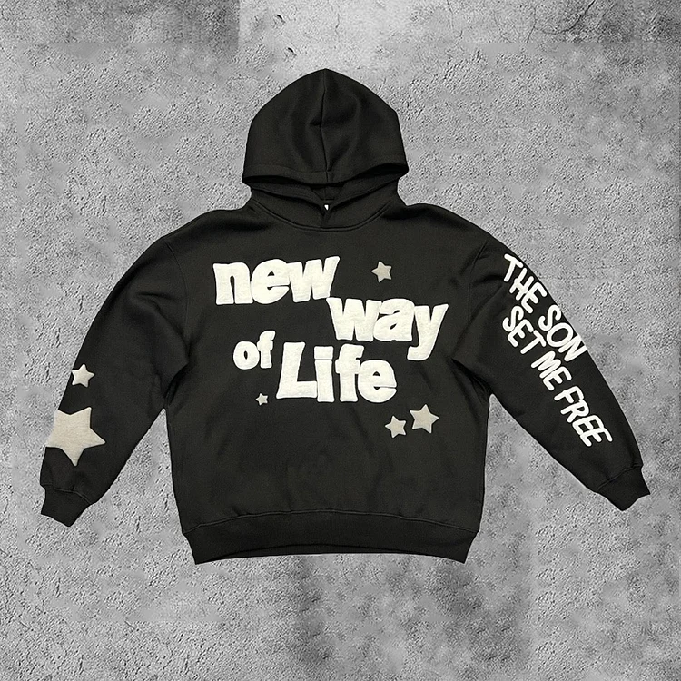 Sopula New Way Of Life Print Graphic Black Pullover Hoodie