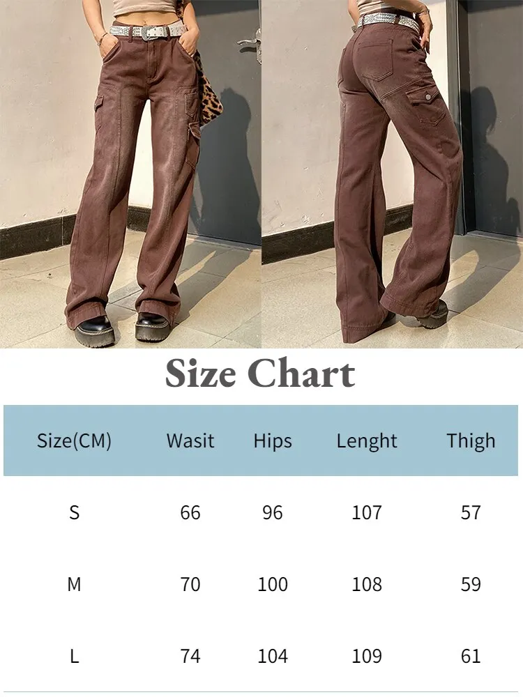 Jacuqeline 2022 Print Denim Y2K Cargo Pants Woman Low Rise Baggy Jeans Straight Long Trouser Women Clothing Fairy Grunge Vintage