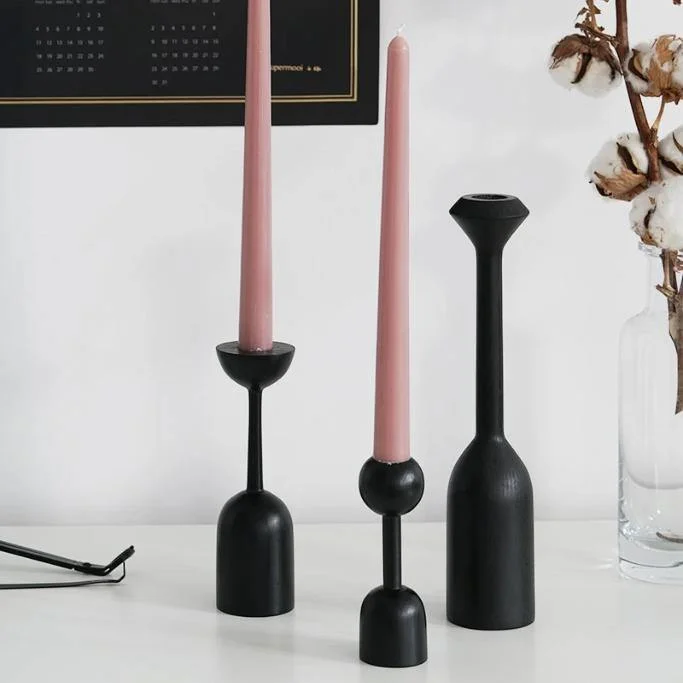Black Wooden Taper Candle Stick Holder