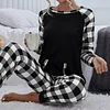 Women's Plaid Round Neck Home Casual Suit