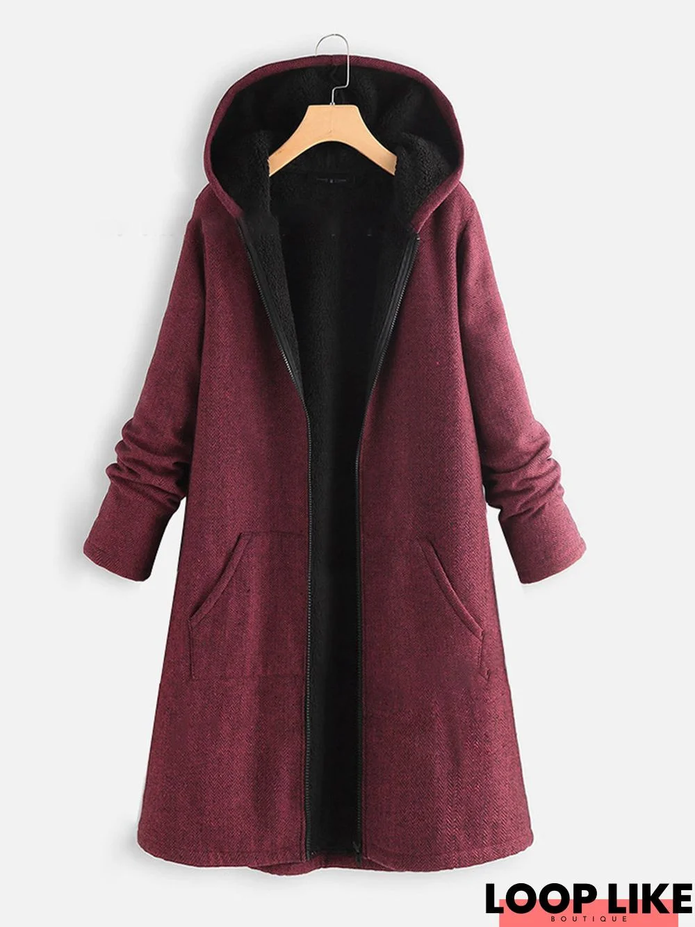 Long Sleeve Hoodie Solid Coat