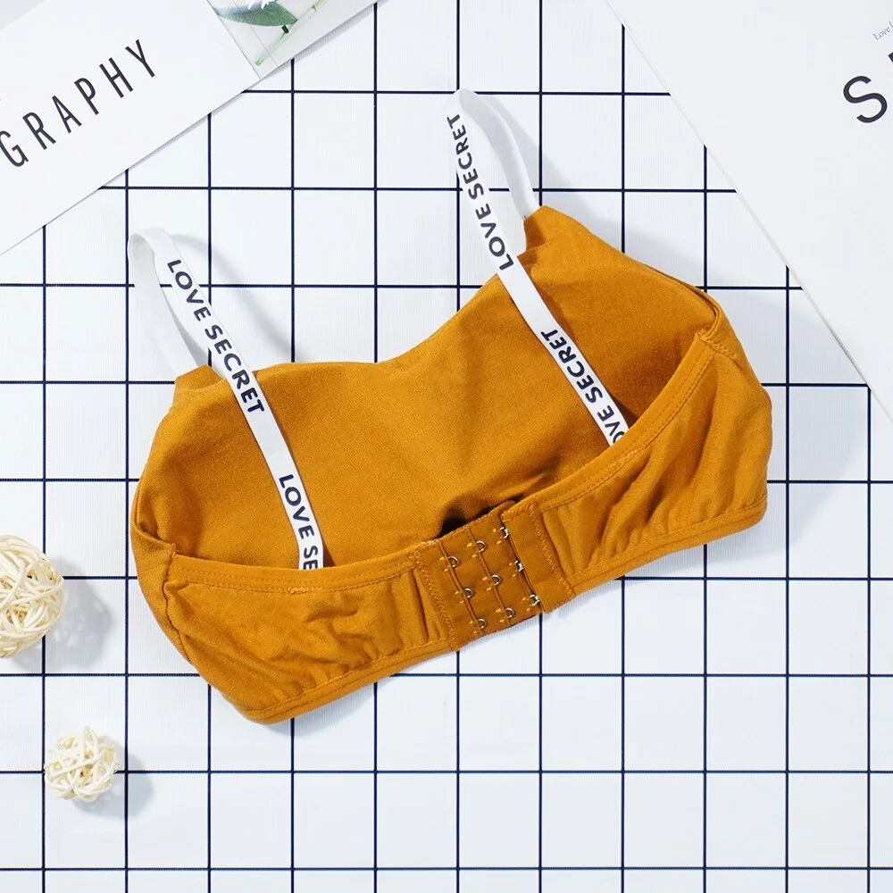 Billionm Women Wire Free Bra Back Closure Half Cup Padded Push Up Underwear Letter Straps Seamless Three Hook-and-eye Bralette