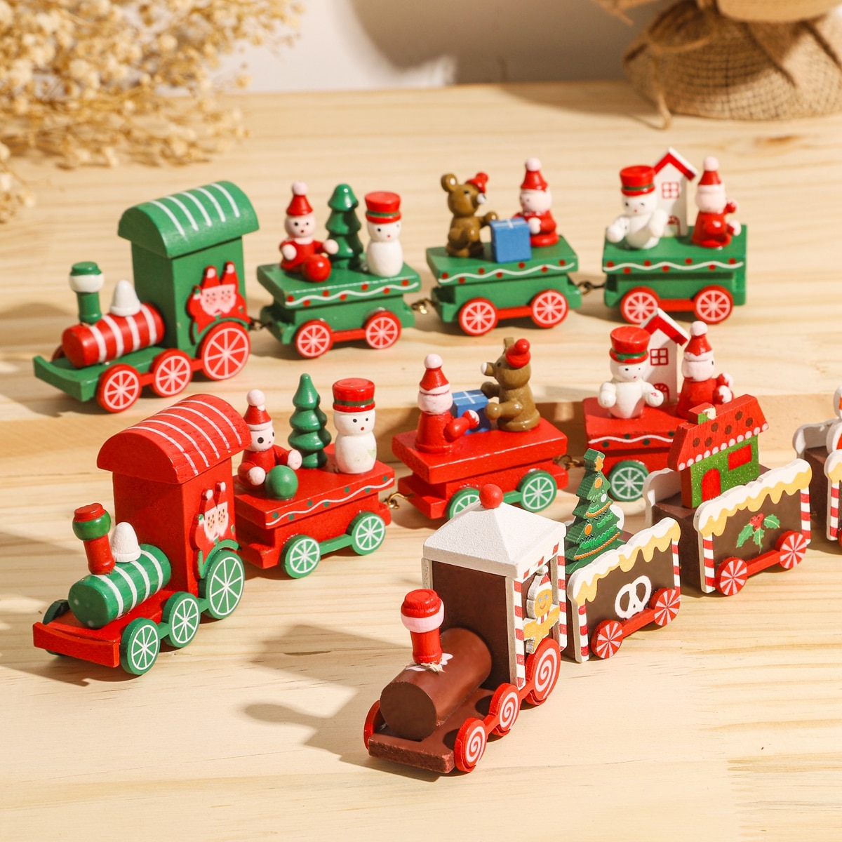 Tegooe Wooden Plastic Christmas Decorative Train Model Kit