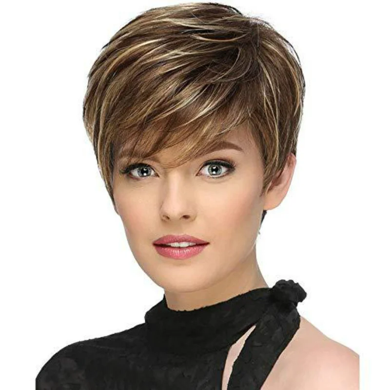 Handsome Texture Short Straight Hair Chemical Fiber Mechanism Wig