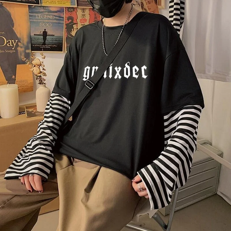 NiceMix Harajuku Streetwear Vintage White T Shirt Women Gothic Tops Kawaii Cartoon Funny Anime Printed Teen Girl Long Sleeve Tee