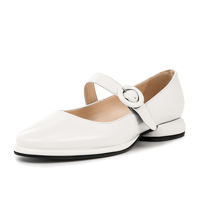 GOOSHOE Large Size 45 Women Low Square Heels Middle Buckles Wide Fit Mary Jane Shoes Round Toe Flat Sandals