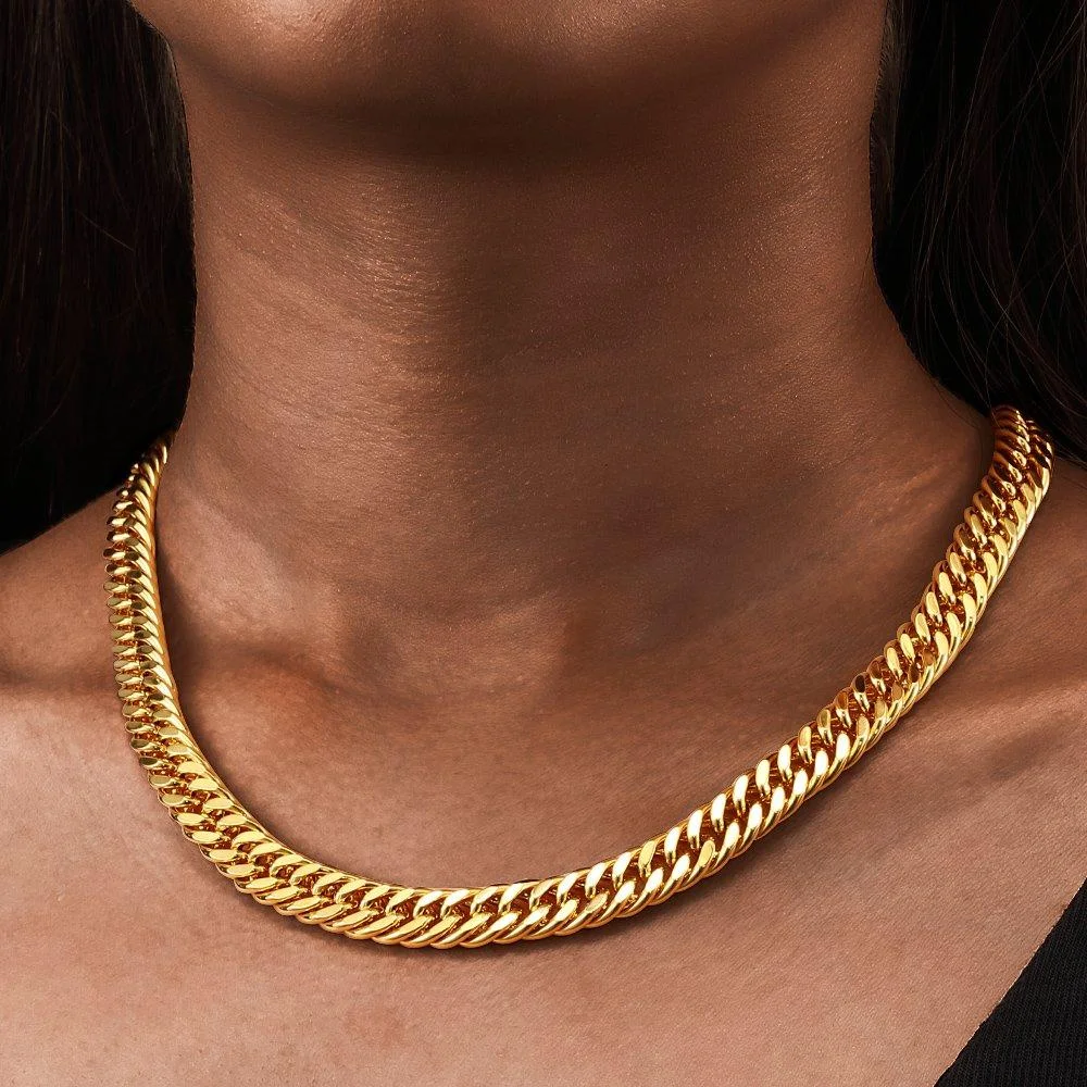 12MM 14MM Miami Cuban Link Gold Chain Women Hip Hop Necklace-VESSFUL
