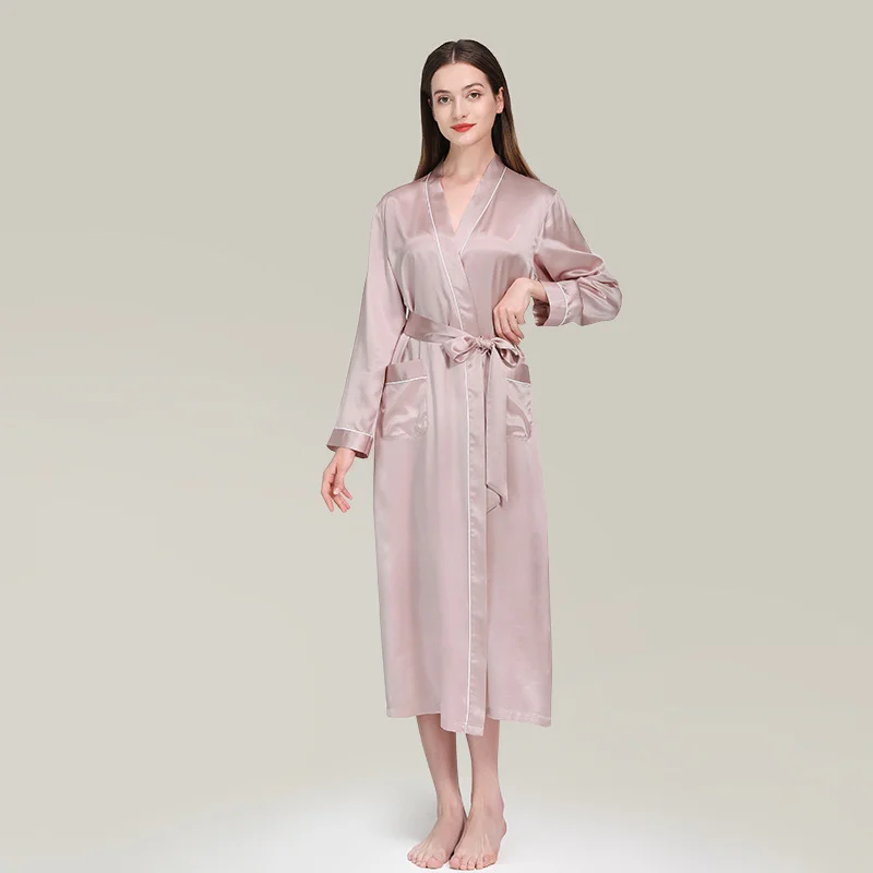 Solid Women's Long Silk Robe Pink