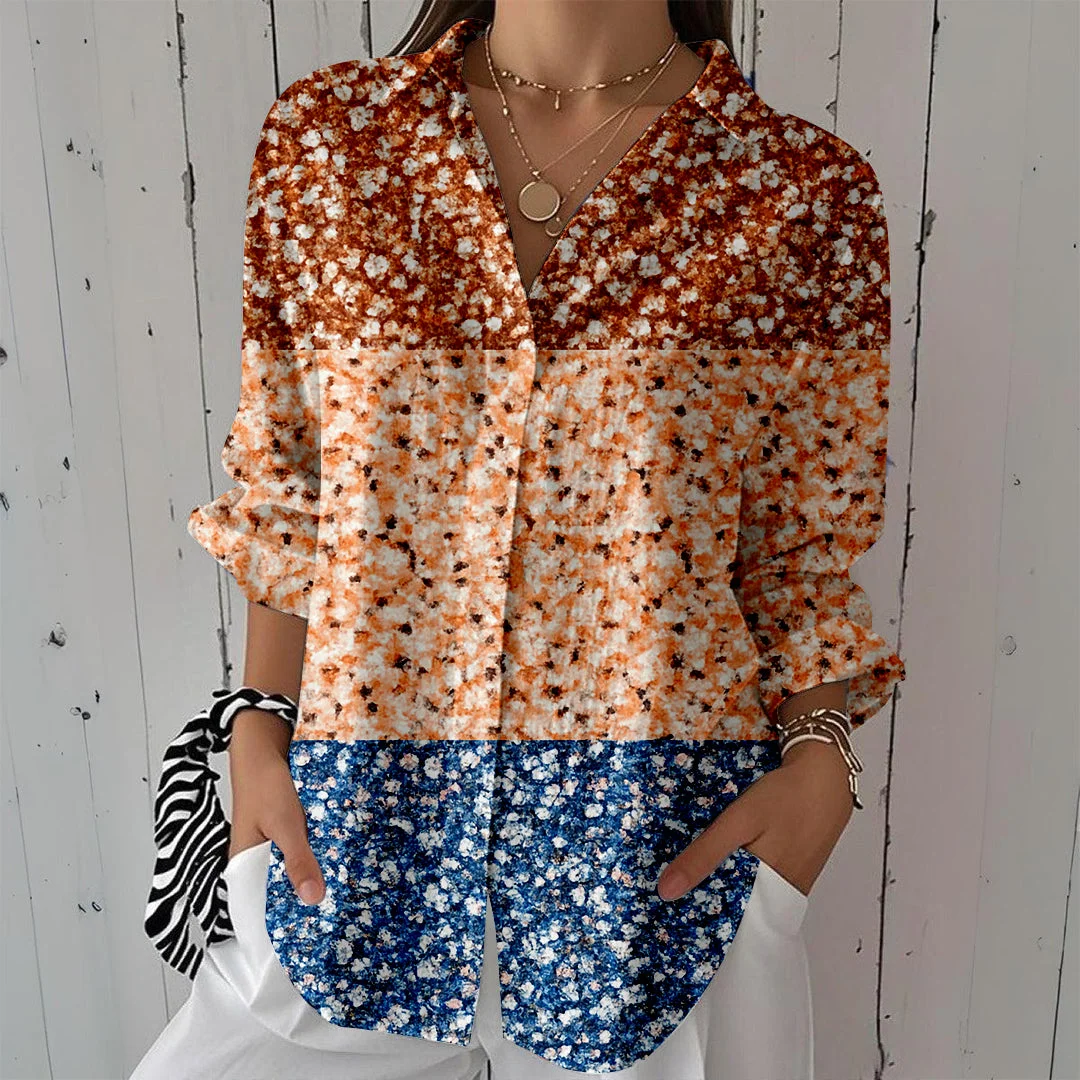 Style & Comfort for Mature Women Women Floral, Blue, Patchwork DZCL0051 3/4 Sleeve Shirt Collar Printed Button Tops