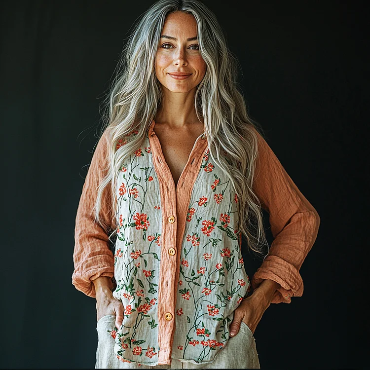 Women's Linen Contrast Panel Shirt
