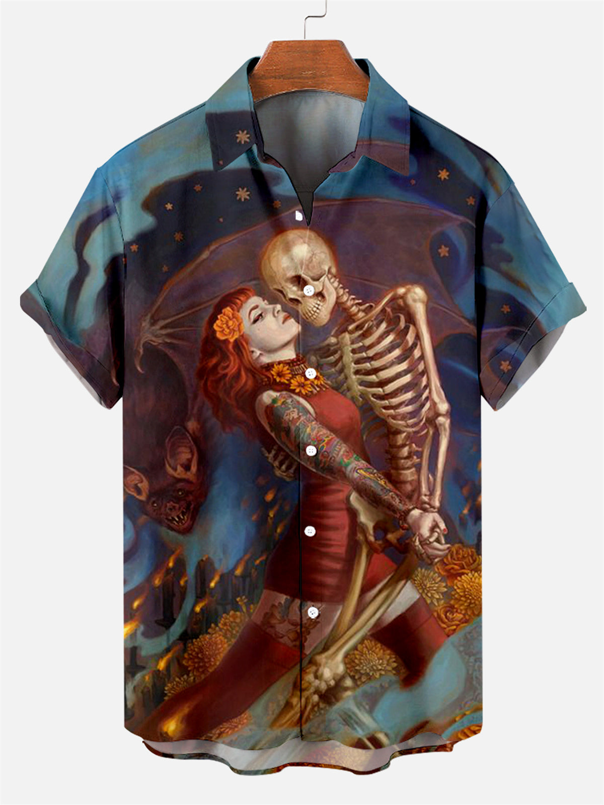 Men's Halloween Day of the Dead Holiday Pattern Short Sleeve Shirt PLUSCLOTHESMAN