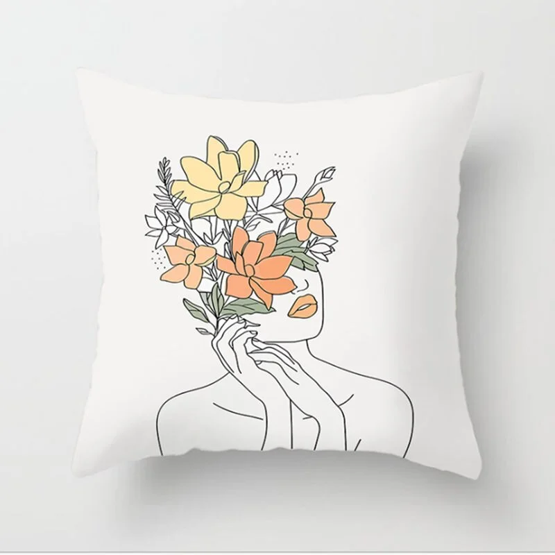 INS Nordic Morandi Cushion Cover Geometric Beauty Flower Art Pillow Cover Bed Car Office Decorative Pillowcase Modern Home Decor