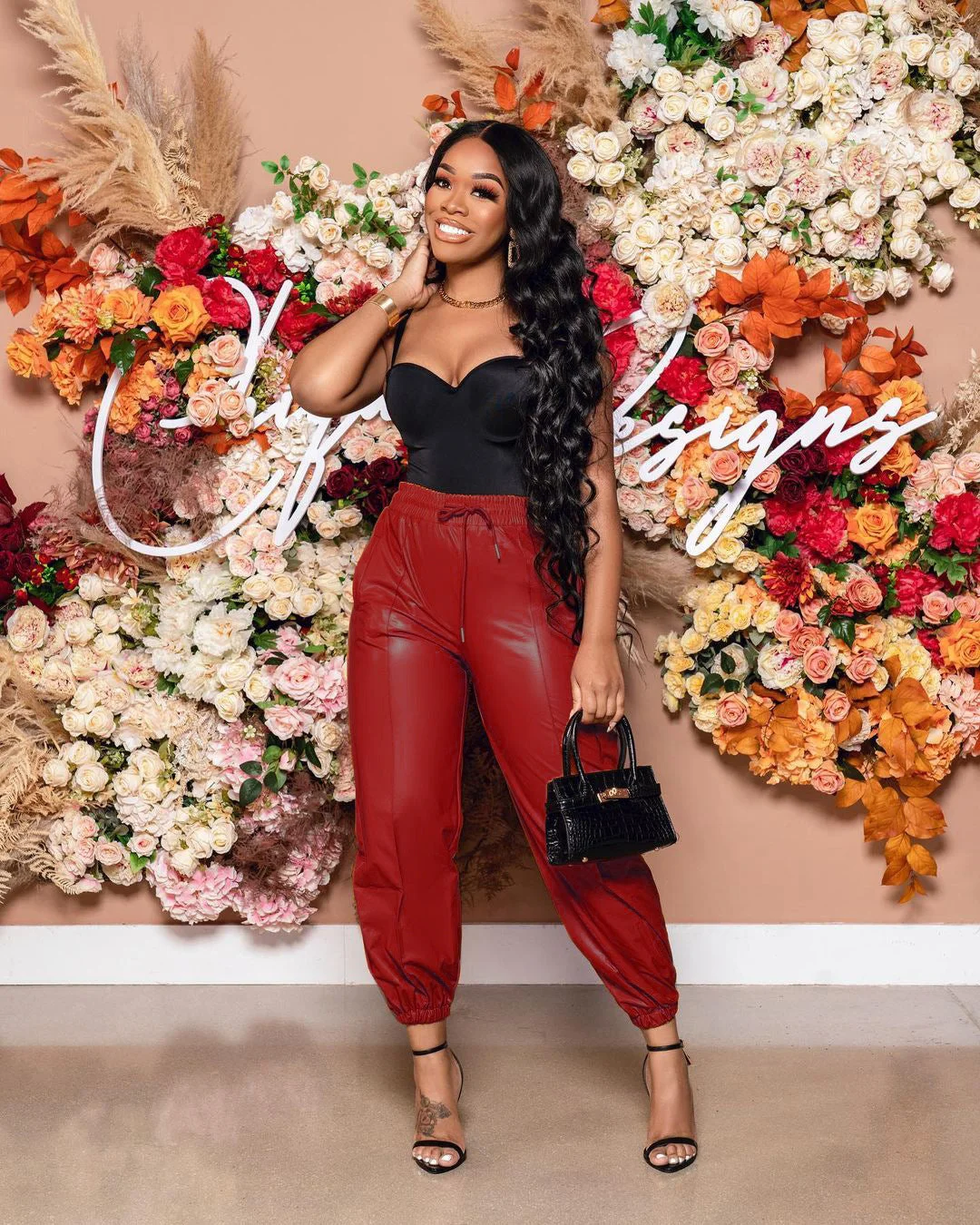 Uveng Solid Mid Waist Color Sexy Leather Casual Pants Skinny Leggings