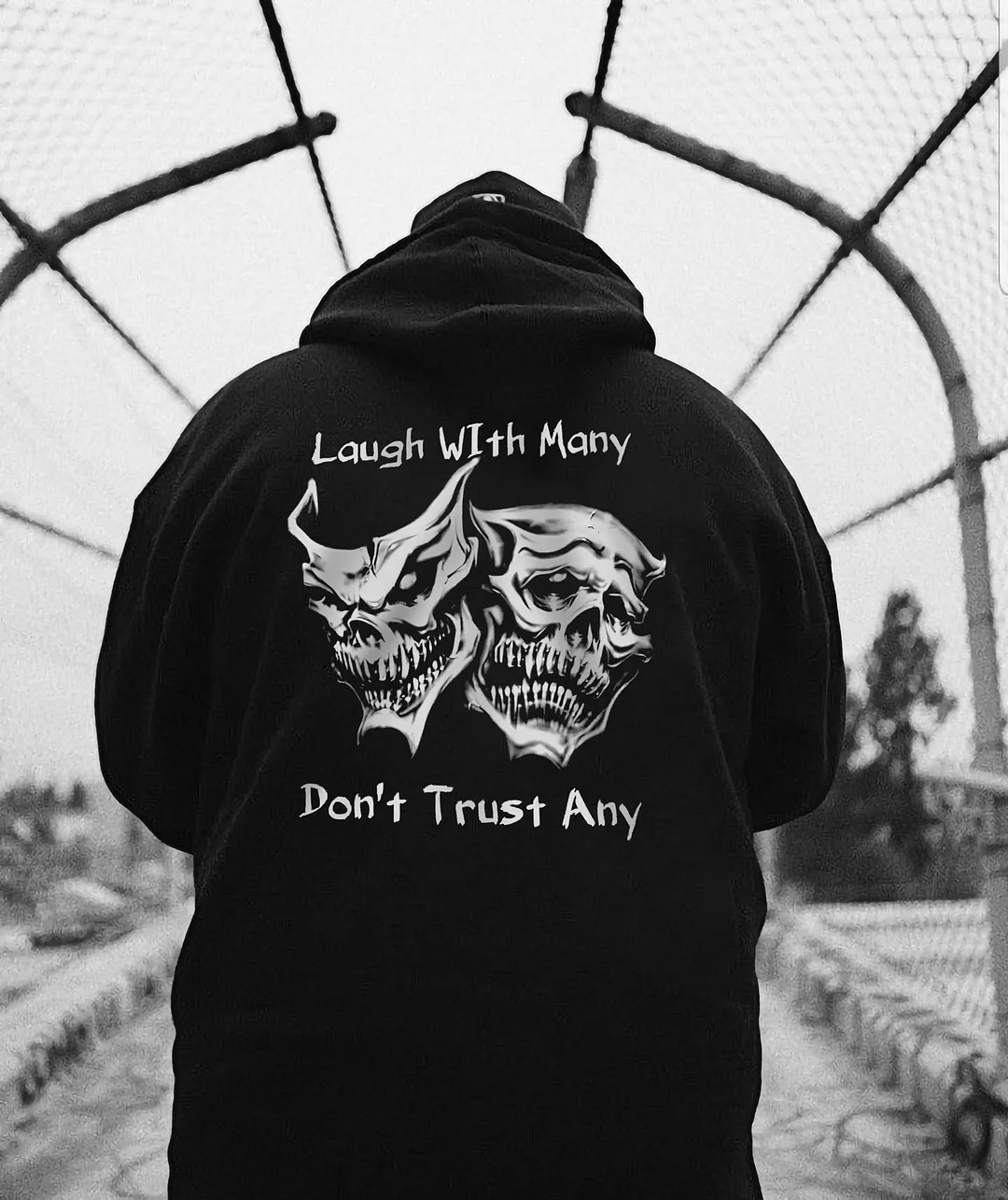 Laugh With Many Don't Trust Any And Skull Heads Pattern Men's Hoodies