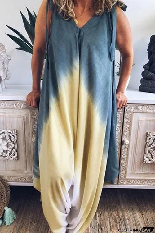 Tie Dye Bow Tie Loose Slip Jumpsuit
