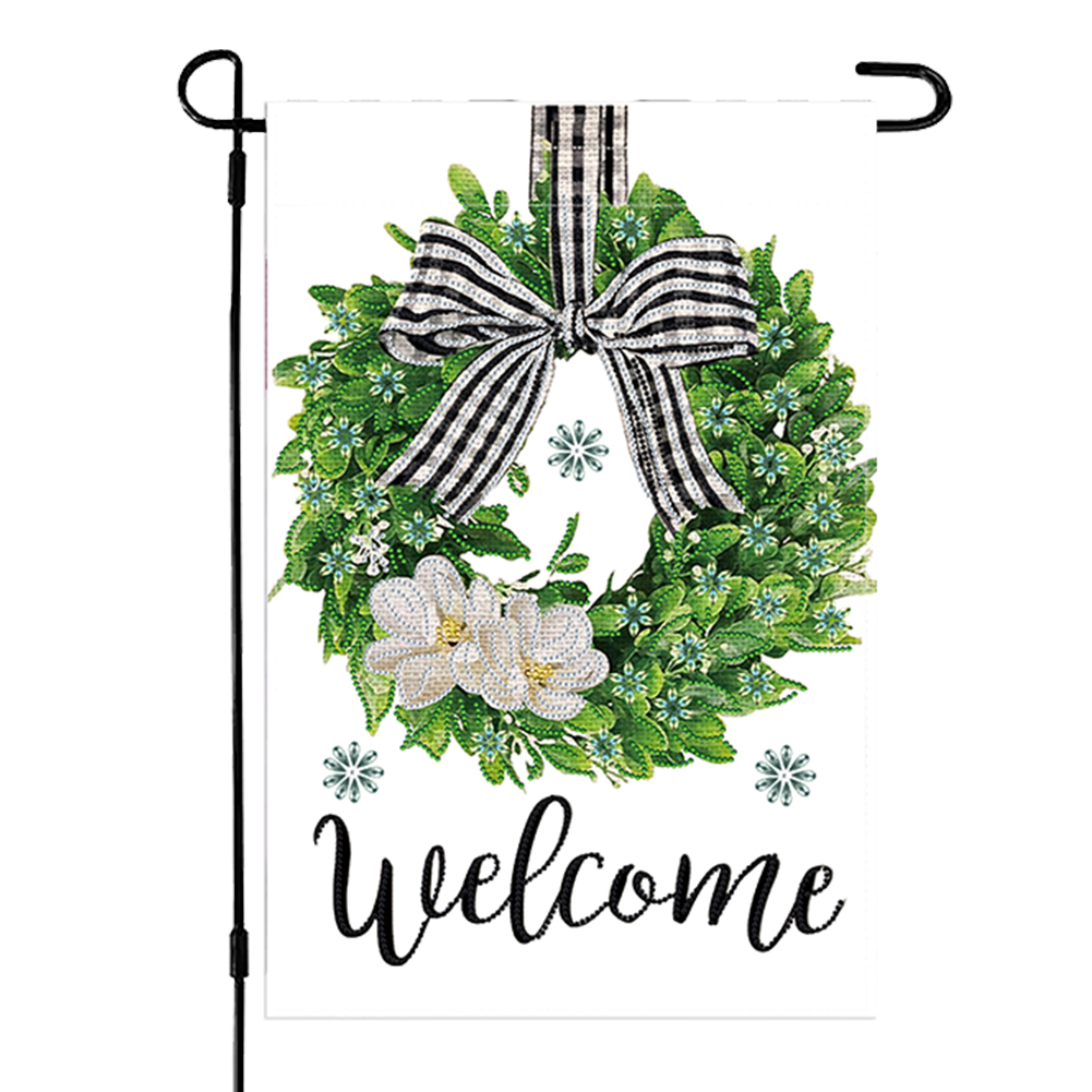 Welcome Wreath Diamond Painting Garden Flag for Garden Patio Yard Lawn