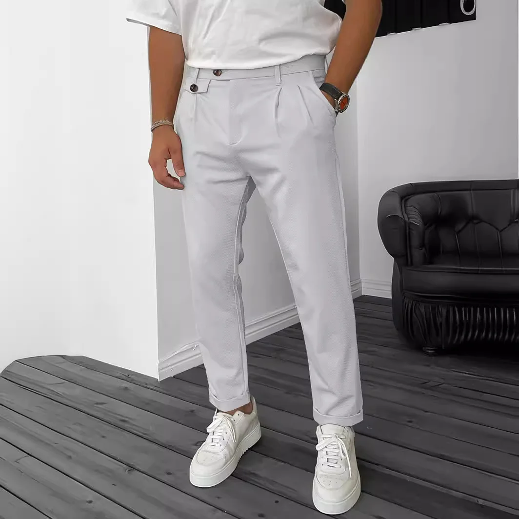 Men's Solid Color Chino Long Pant Stretch Business Pant for Man