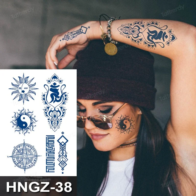 Juice Ink Tattoo Flower Rose Leaf Waterproof Temporary Bird Snake Sexy Body Arm Leg Henna Tattoo Fashion Big Fake Sleeve Sticker