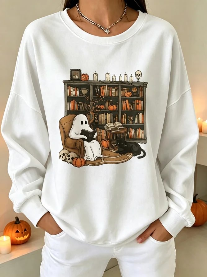Casual Crew Neck Cartoon Sweatshirt