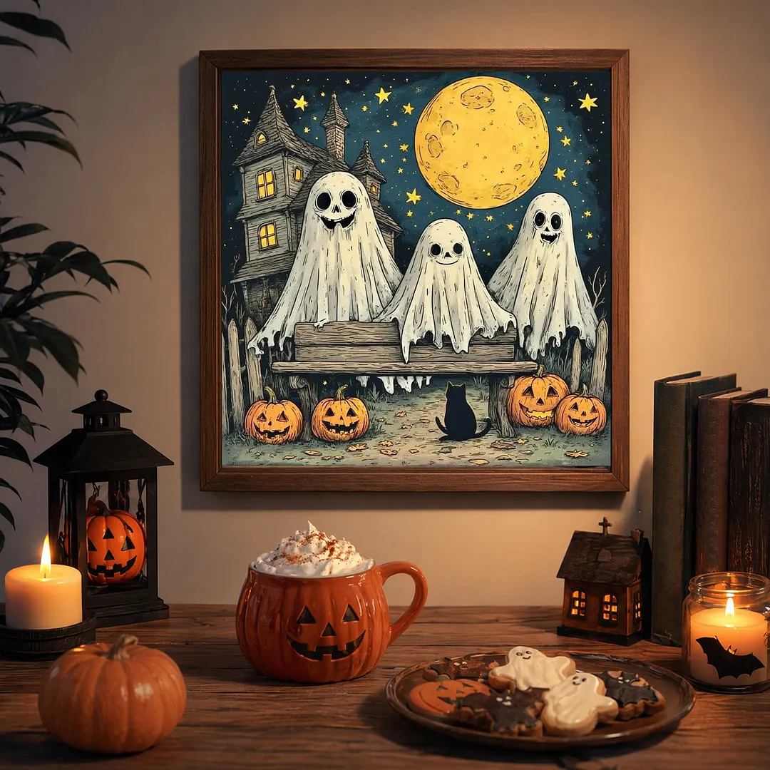Halloween Three Ghosts 5D DIY Full Square Drill Diamond Painting Kits for Adults Beginners Home Decor Diamonds Paintings Gem Art 35x35cm