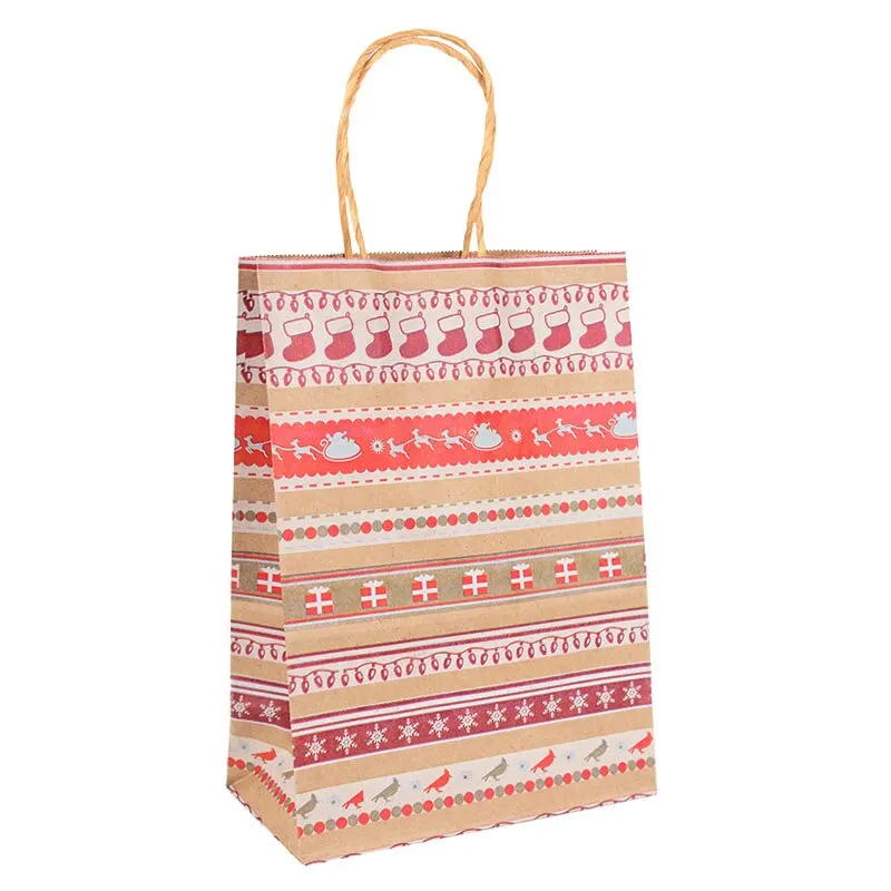 5pcs Kraft Paper Gift Bags Snowflakes Merry Christmas Candy Cookie Packaging Bag Boxes 2022 New Year Party Natal Kids Favors
