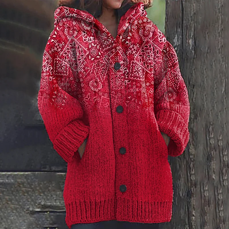 Paisley Vintage Hooded Sweater Cardigan