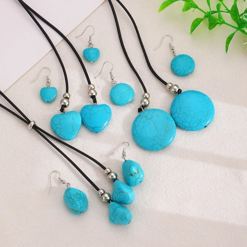 Retro Geometric Turquoise Jewelry Set In Bulk