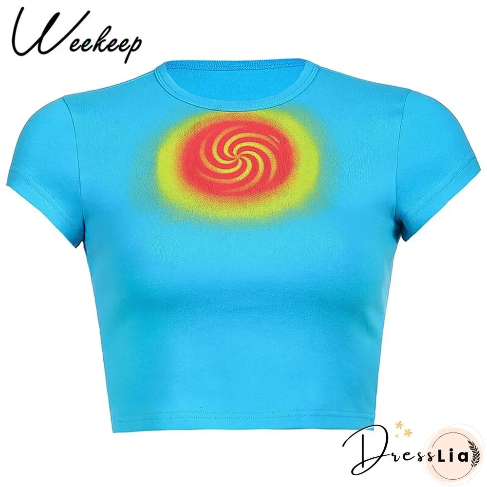 Womens White Short Sleeve Shirt Cropped Embroidery O-Neck Knitted T-Shirt