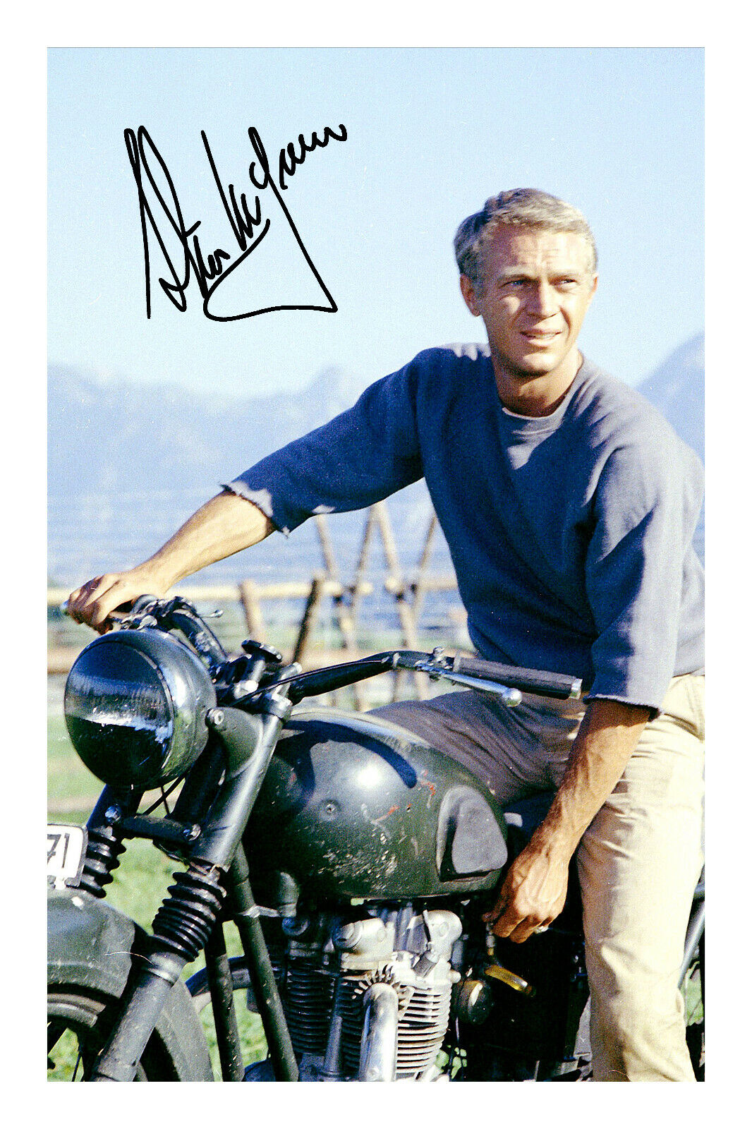 Steve McQueen Signed A4 Photo Poster painting Autograph Print Motorbike The Great Escape