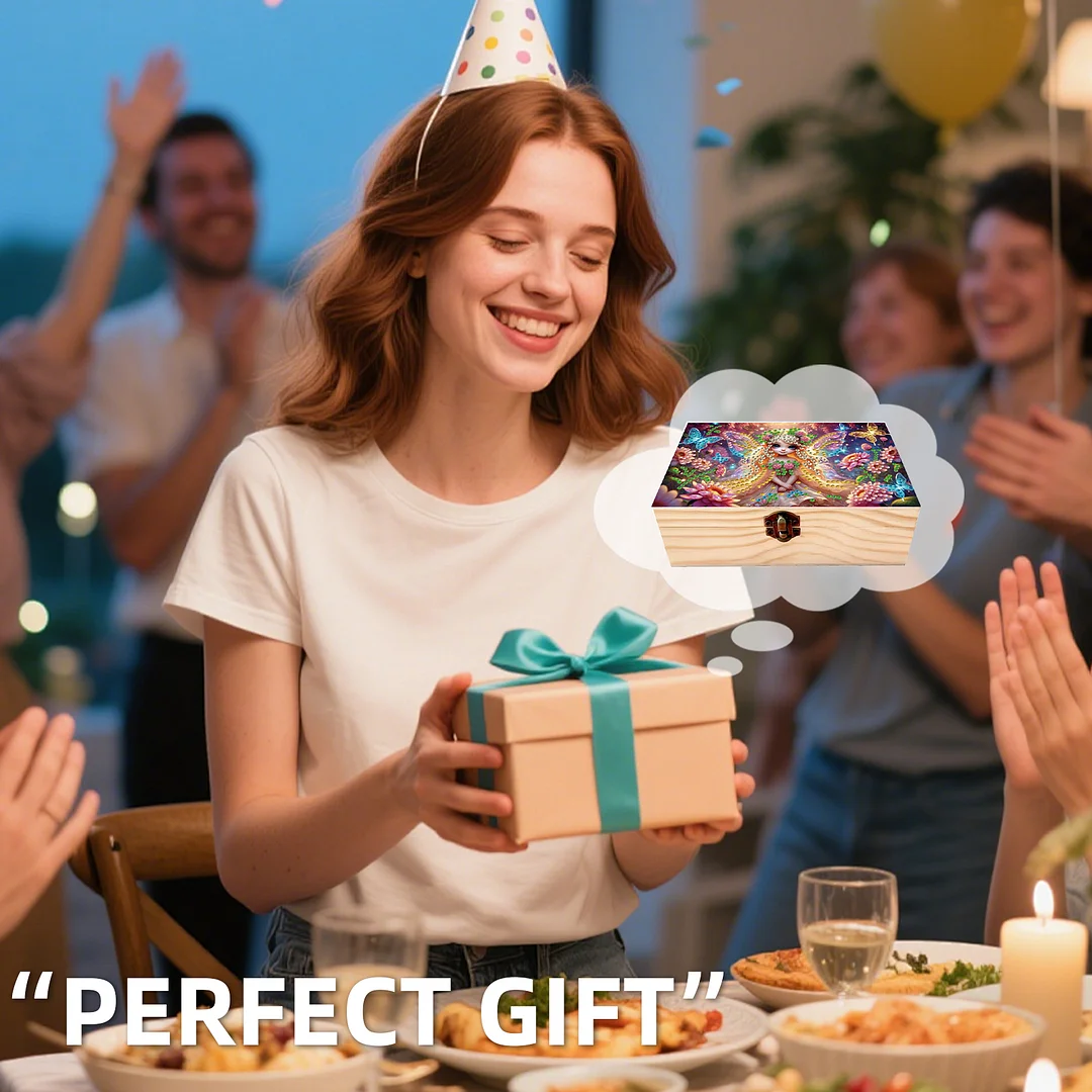 5D DIY Diamond Painting Handmade Wood Storage Box Crystal Storage Case (Elf)