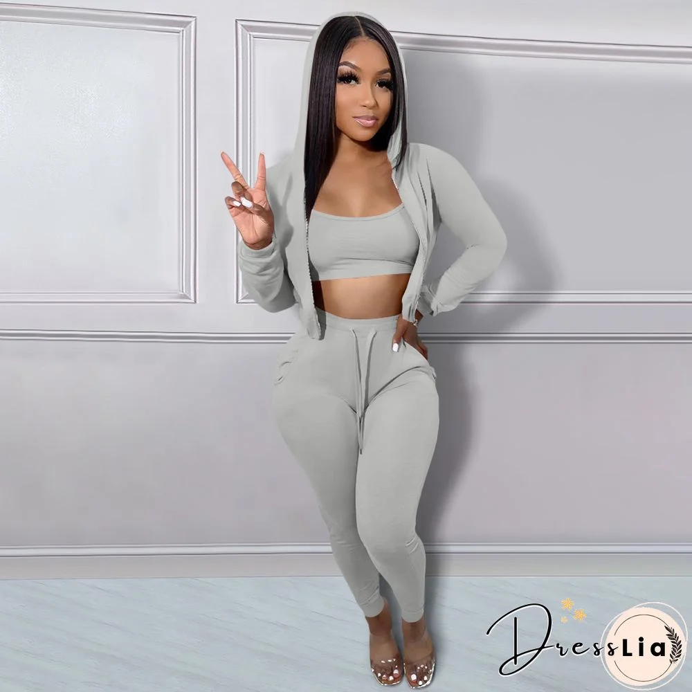 Hoodie Jackets with Tank and Jogger Pants Sweatsuit