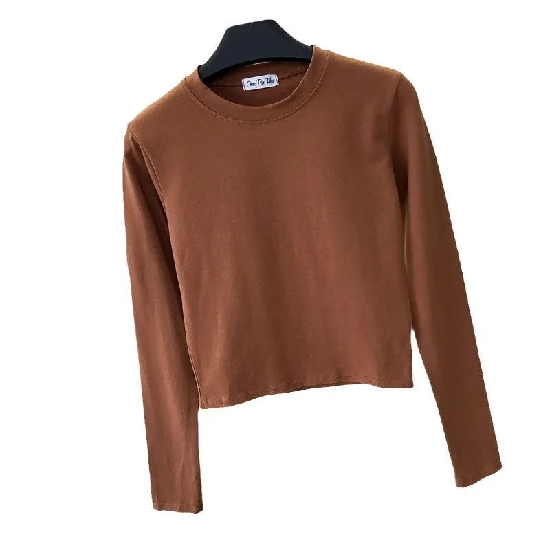 Churchf Churchf High Neck Long Sleeve Crop T-Shirt Korean Version Autumn Dong Tight Leakage Belly Button Bottom Shirt Short High Waist Sports Jacket
