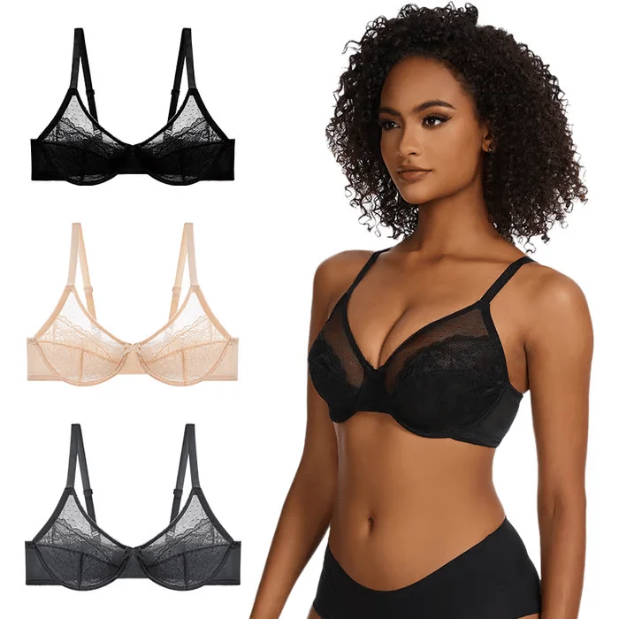 ✨ Enchante Floral Lace Plus Size Underwire Unlined Comfort Unpadded Full Coverage Bra