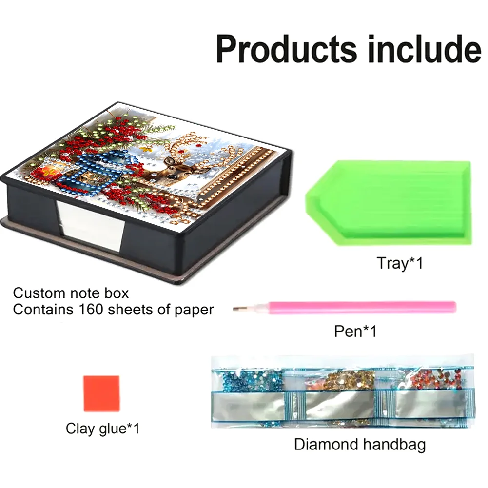 5D DIY PU Elk Diamond Painting Notecard Box Gem Art Sticky Note Holder