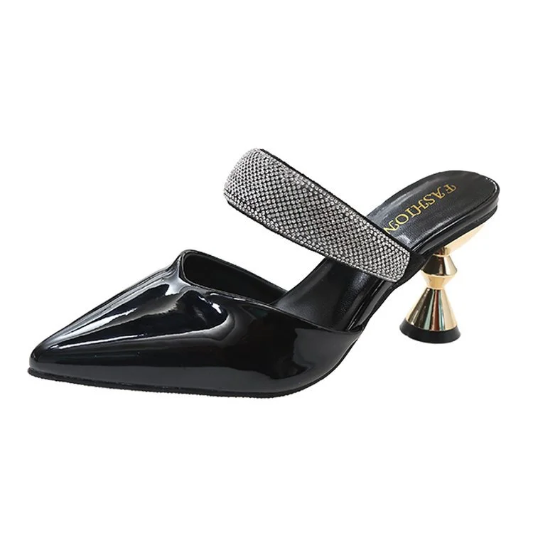 Churchf Churchf Large Size High Heels Women's New Half Slippers Pointed Heel Shoes Fashion Women Shoes Rhinestone Sandals