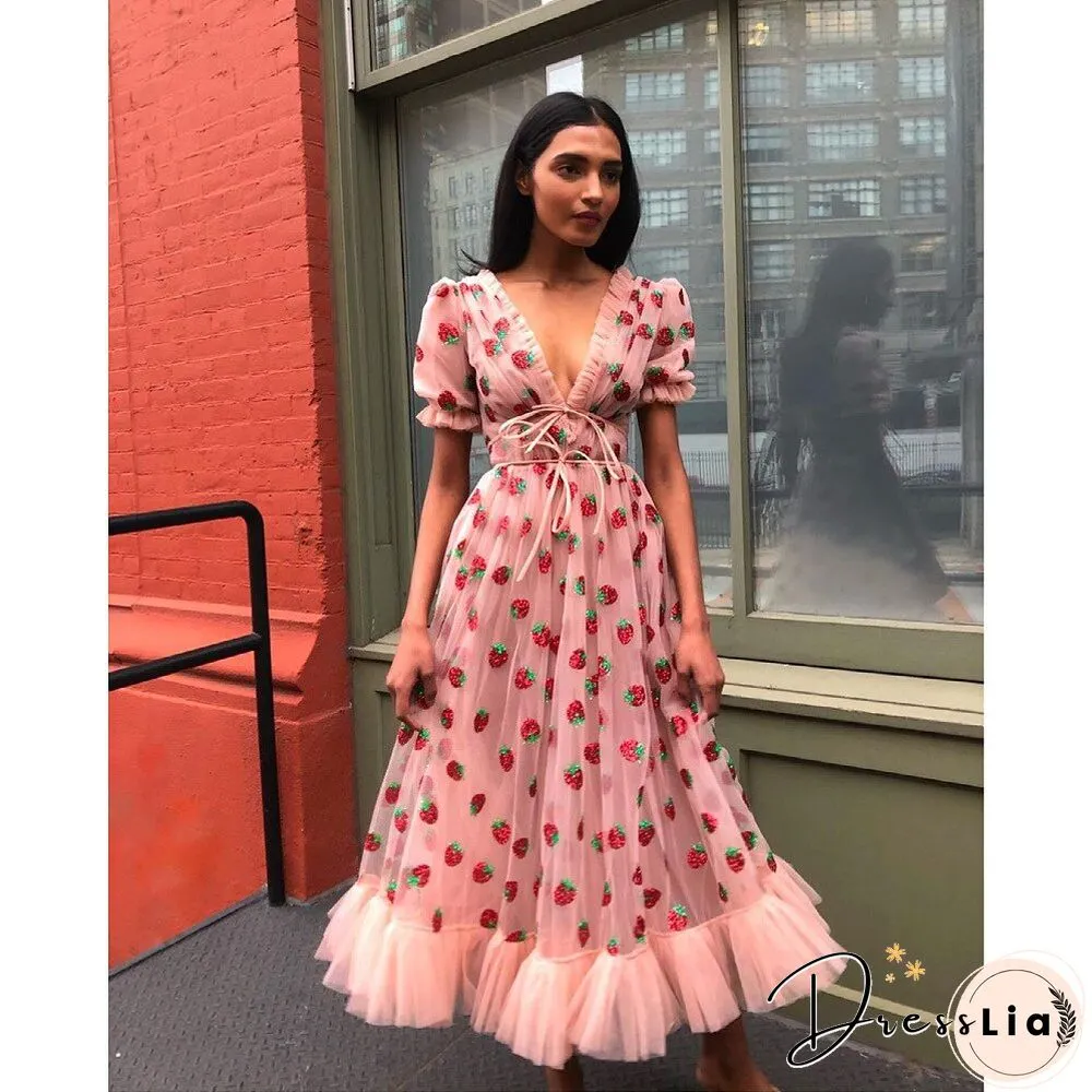 Womens Bubble Sleeve Gauze DressSummer French Long Vintage Women Vestidos Elegantes Para