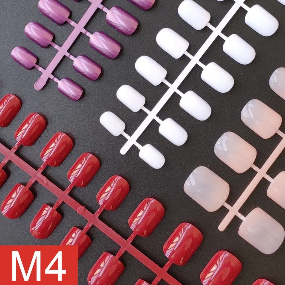 4 Sets/lot Mixed Colors False Nail Tips Short Full Cover Square Fake Nails Comfortable Multicolor Press On Nails Nail DIY-Nail Inspo